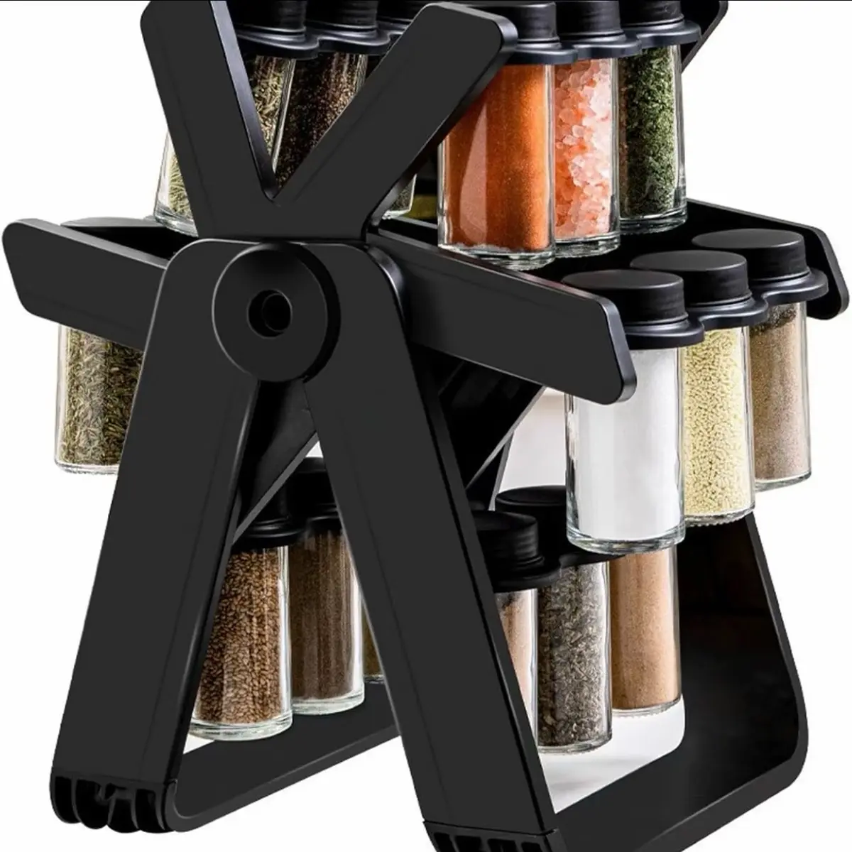360 Rotating Spice Rack with Glass Jars - Holds 18 Jars for Seasoning in Kitchen, Durable Materials, Compact Size - Canister, Utensils