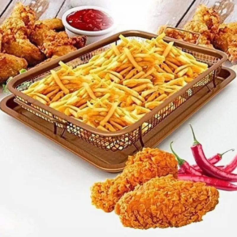 Copper Crisping Tray Copper Crisper Non-Stick Oven Mesh Baking Tray Chips Basket Non-stick,Oven-safe,Crispy Results,Easy Cleaning,Even Heating Bakeware 2