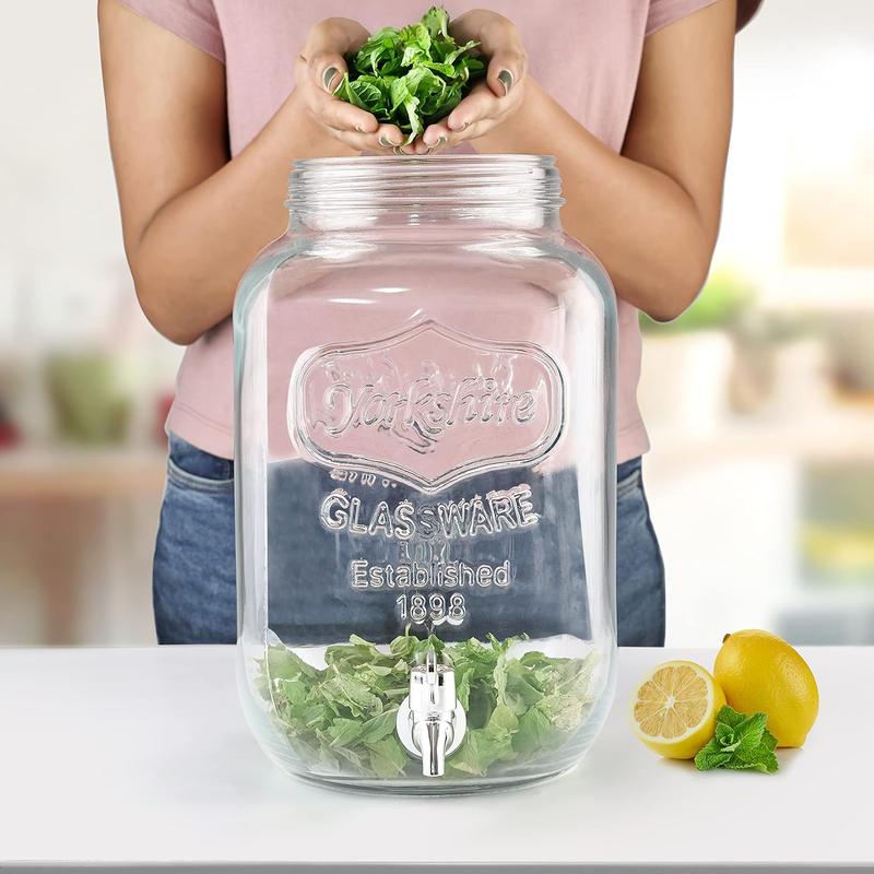 8L Glass Vintage Beverage Drinks Dispenser on Metal Stand Cocktail Jar with Tap  Mason Jar Serving Transparent Classic Drinkware Jug Bottle Set Pour Tin 1