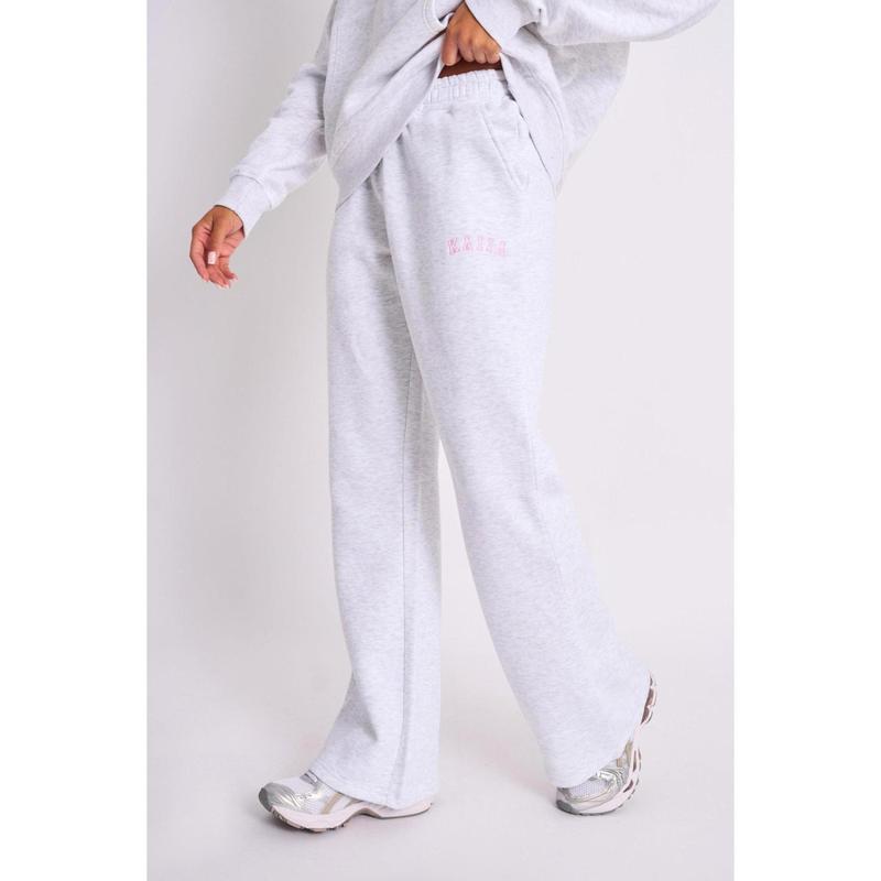 Kaiia Logo Wide Leg Joggers Light Grey Marl & Baby Pink 1