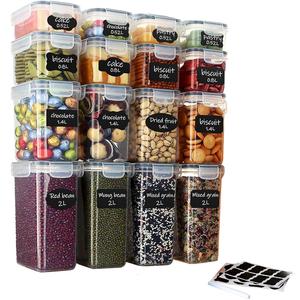 Taylor & Brown Set of 16 Airtight Food Storage Containers & Kitchen Storage Containers, BPA-Free Plastic Containers for Flour, Sugar and Baking Supplies, with 20 Labels