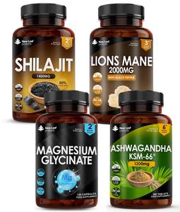 Shilajit, Lions Mane, Magnesium & Ashwagandha Bundle. Sleep, Focus & Calm