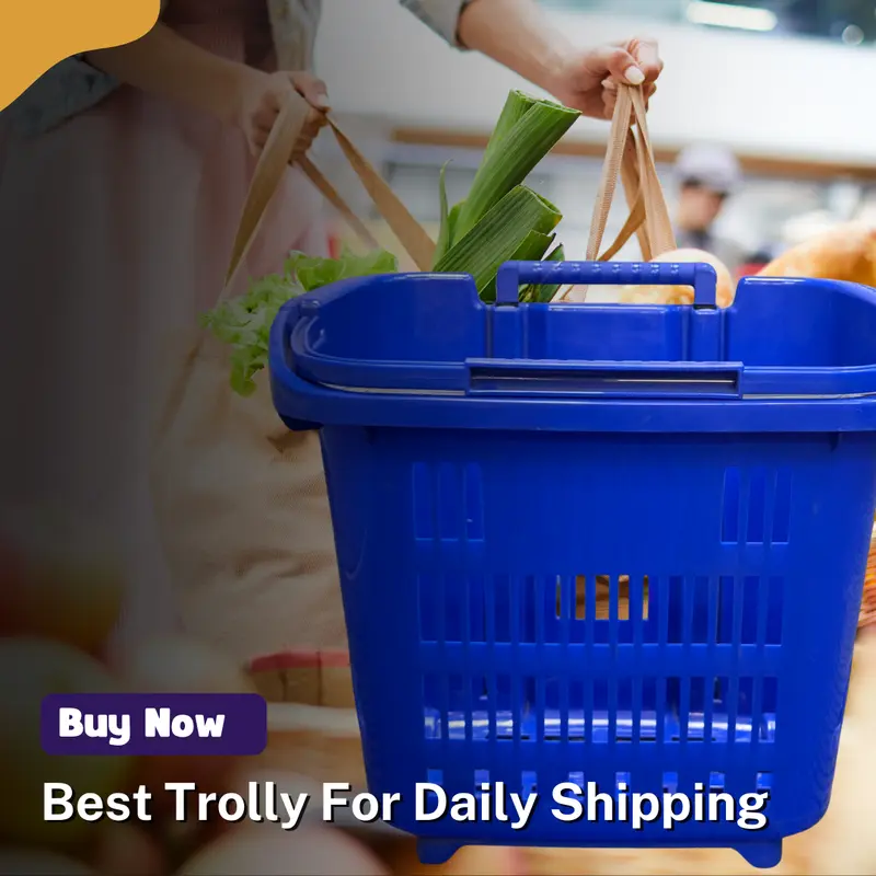 Rajani Rolling Shopping Basket - Lightweight & Durable Shopping Trolley with Built-in Wheels - Organiser Household Pack Blue 3