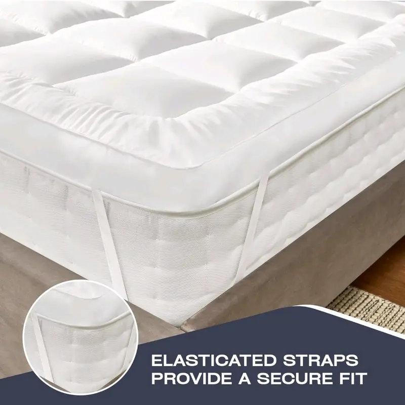 Hotel Quality Mattress Topper 10cm Deep Extra Thick Luxury - Cooling & Anti-Allergy, Elasticated Corner Straps, Single Double King Super King Sizes 5