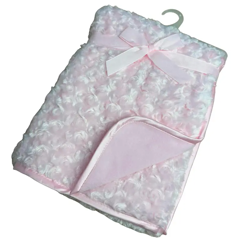 Soft Fleece Baby Wraps – Satin Trim, 76x100cm – Available in Blue, White, Pink, Rose Gold, Grey (100% Polyester) 4