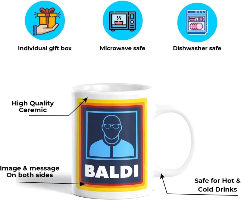 Baldi Gift Mug - Funny Novelty Present for Bald Men, Fathers Day, Grandad -Tumblers Cup Beverage Ceramic Washable Reusable Coffee mug travel  mug 4