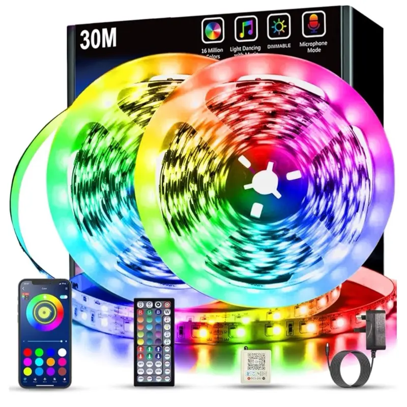 Bluetooth Smart App Control Led Strip Lights 30M (2 Rolls of 15M) for Bedroom, Party, Birthday and Home Decor