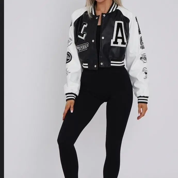 Women Ladies Girls CROPPED VARSITY JACKET 0