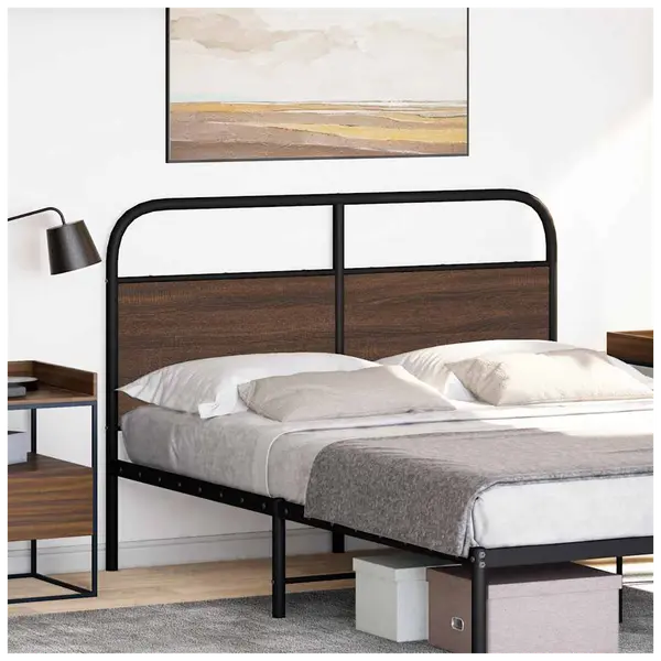 Elegant Brown Oak Headboard: Stylish Steel & Engineered Wood Design 2