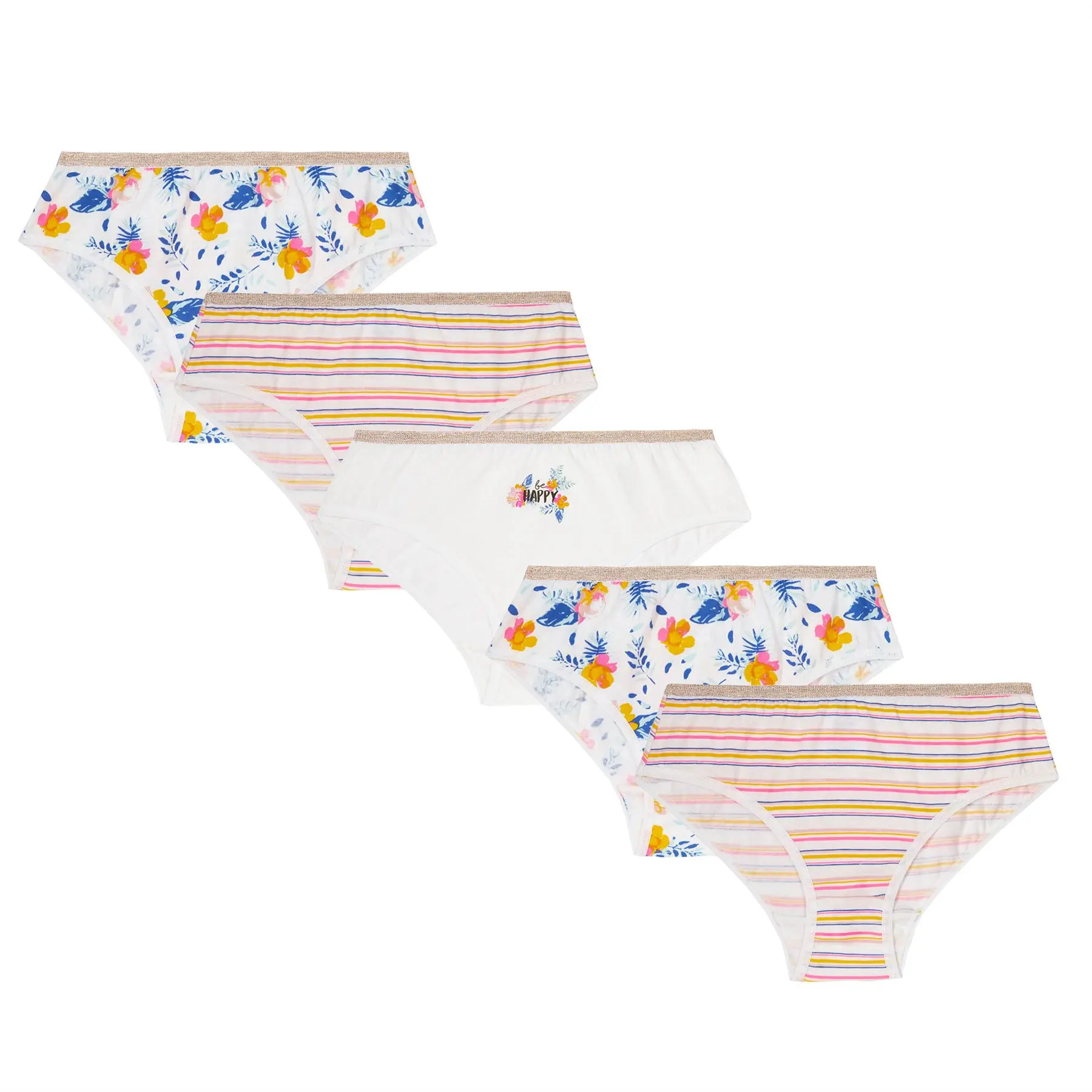 Girls 100% Cotton Briefs 5 Pack Underwear Kids/Childrens Knickers/Pants Floral/Stripe Age 7-13 Years