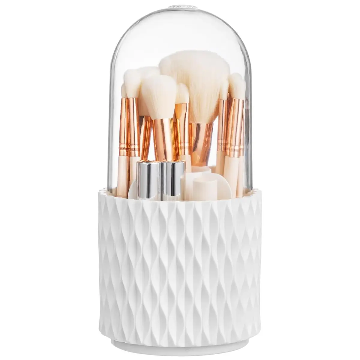 Makeup Brush Holder [Dustproof & Waterproof] 360 Rotating Cosmetics Make up Brush Organizer Storage with Lid for Vanity Cover Perfume Boxes