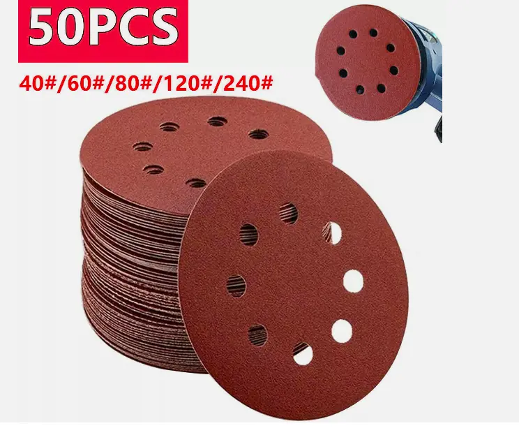 New 125mm- 5" Sanding Discs 40 60 80 120 240 Mixed Grit Orbital Sander 8 Holes