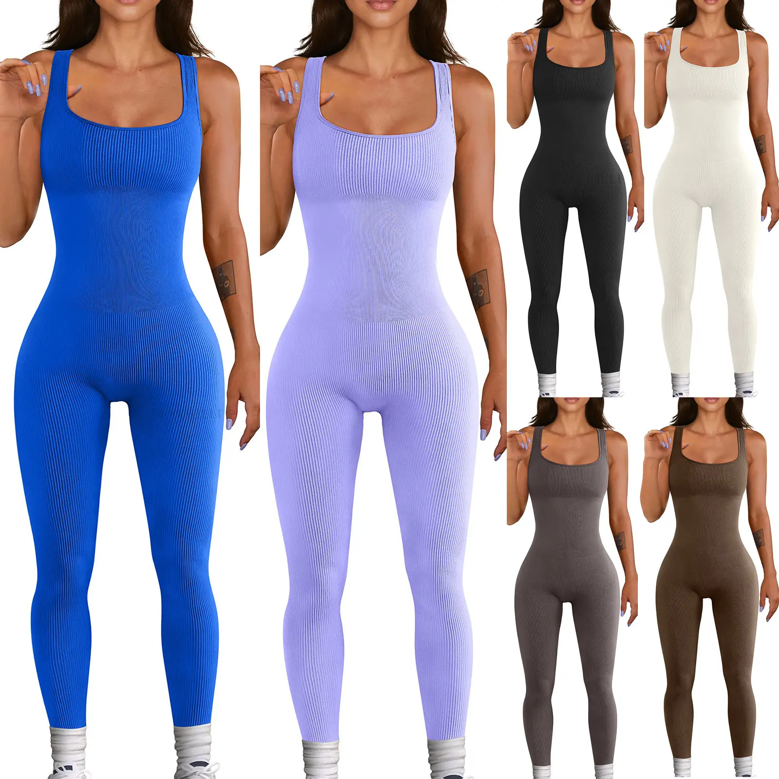 Women's Sleeveless Tank Top Jumpsuit Ribbed Square Neck Hip-lifting Slim Fit Sexy Jumpsuit Womenswear Overalls Comfort Basic Festival Minimalist Party