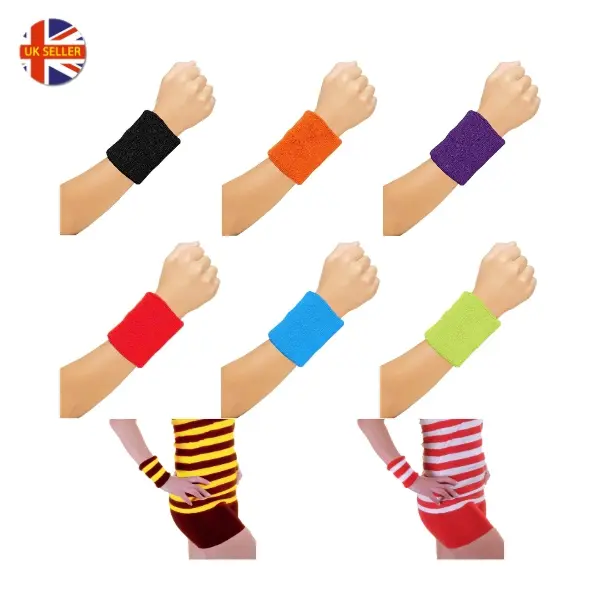 Men Toweling Wrist Bands Neon Colors Gym Sweatbands Women 80s Fancy Dress Party