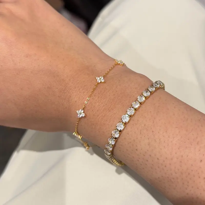 Dainty Flower jewelry- Free Tennis Silver Bracelet