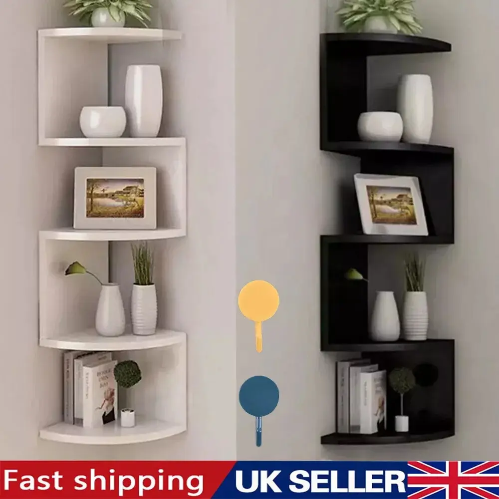 5 Tier Floating Corner Shelves Wooden Storage Display Shelf Units Wall Mount Storage Holders And Racks Organiser Decor