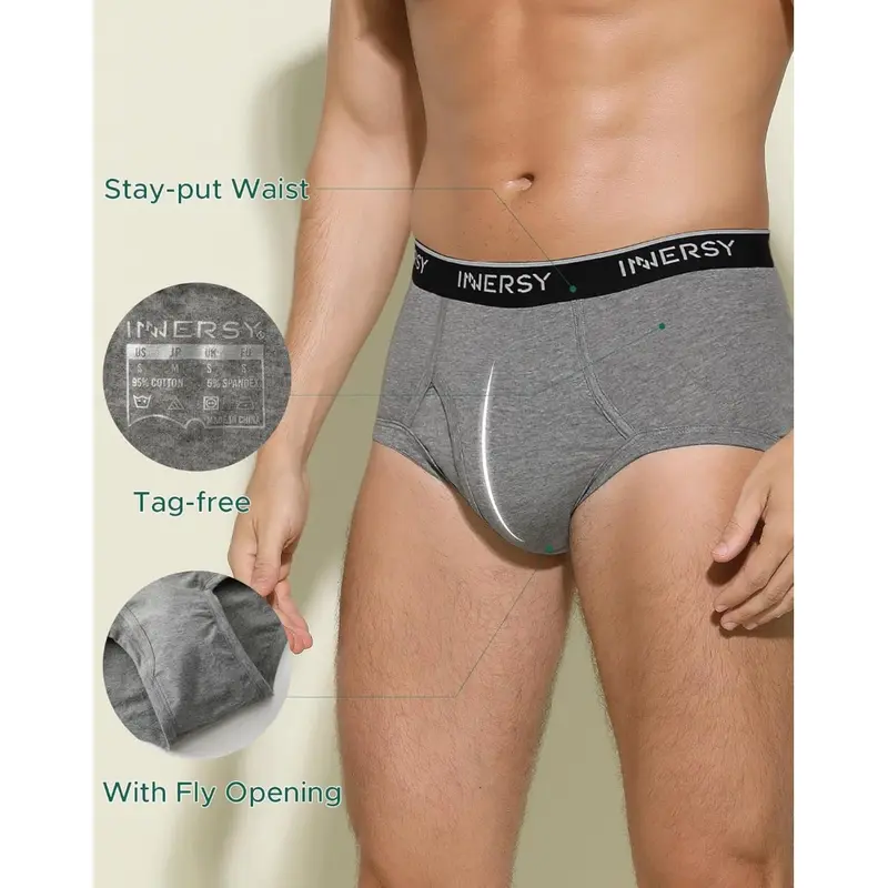 Mens Briefs Underwear Soft Cotton Underpants with Fly High Waist Pants Pack of 4 3