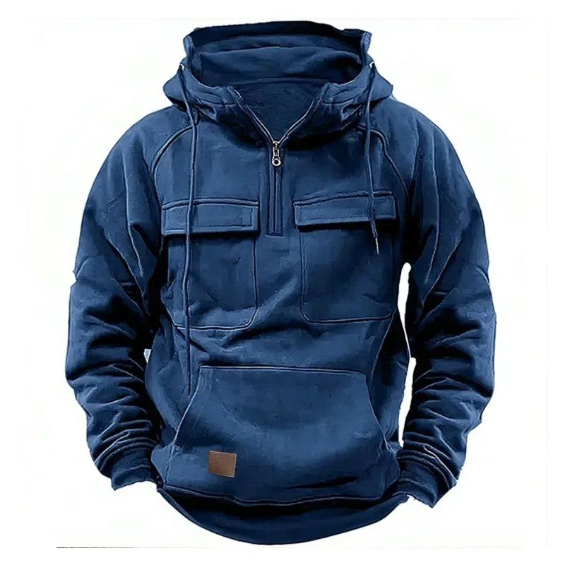 Half Zipper Men's Tactical Hoodies Solid Warm Fleece Military Sweatshirts Multi Pockets Male Hooded Jackets Thick Outdoor Polar Menswear Tops 6
