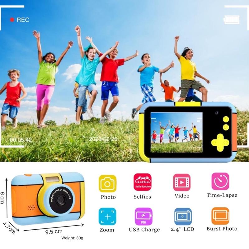 Kids Digital Camera Selfie Camera for Kids Children 3-10 Years 1080P FHD Video Camera Cam with 2.4” LCD, 32GB Card, 4X Zoom, Filters, Kids Camera Gift for Boys Girls 3 4 5 6 7 8 9 10 Years Portable Rechargeable Birthday Screen 1