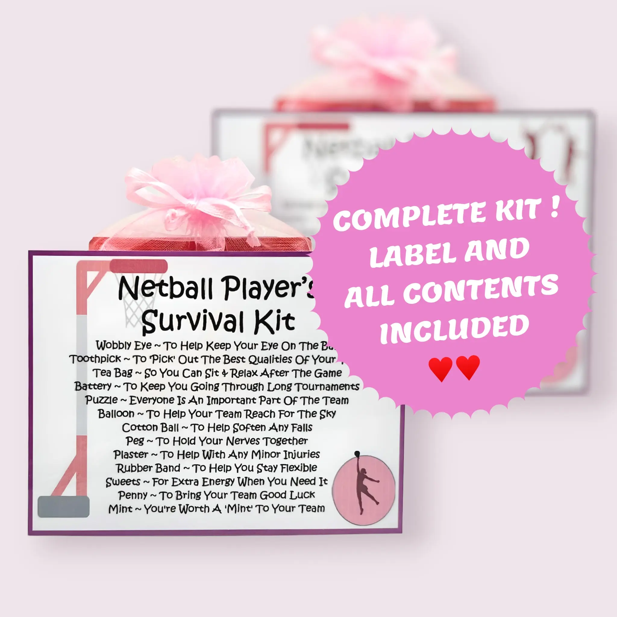 Netball Player's Survival Kit ~ Fun Novelty Gift & Greetings Card Alternative | Birthday Present | Thank You | Netball Player Gift | Personalised Keepsake