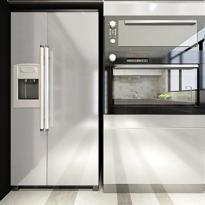 Stainless Steel Contact Paper Silver Wallpaper Self Adhesive Kitchen Oil Proof Stickers for Cooker Kitchen Splashback Worktops Shelf Appliance Dishwasher Refrigerator Fridge Cover 40CMx2M Decor Decorative Ornaments White 5