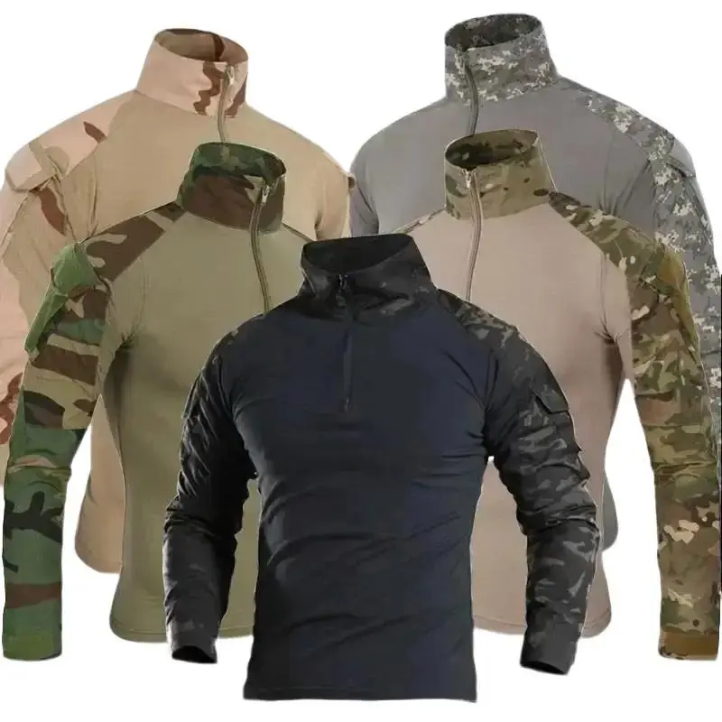 Outdoor Tactical Hiking T-Shirts Men Combat Military Army CP Camouflage Long Sleeve Hunting Climbing Shirt Cotton Sport Clothes