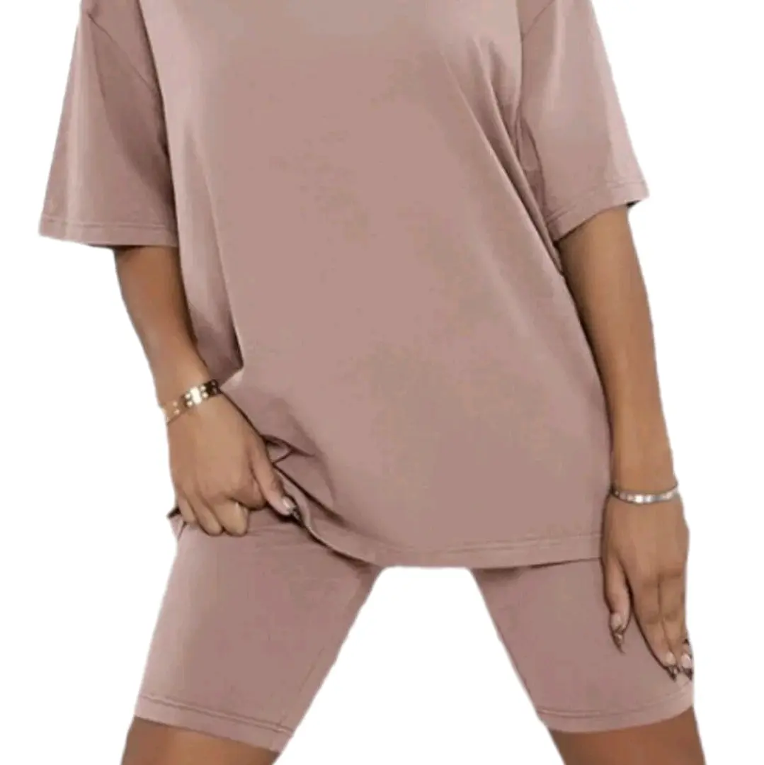 Ladies Oversized T- Shirt Cycling Shorts 2 Piece Set Womens Active wear Gym Sports Coord Set Womenswear Casual Basic Chic Comfortable Fitness viral summer