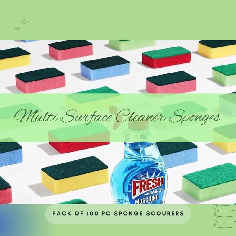 100-Pack Ultra-Absorbent Kitchen Sponge Scourers Cleaning squeeze rinse disinfecting sponges Multicolor scrubbing and cleaning Sponge Scourers 2