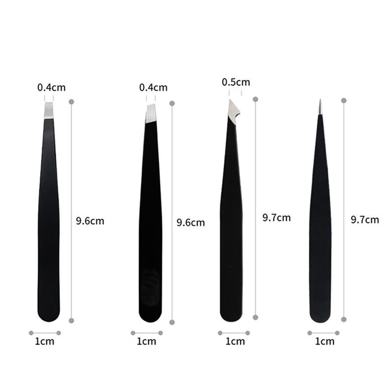 [Grocery Hub] 4-Pieces Professional Stainless Steel Tweezers Set Eyebrow Hair Pluckers w/Case 3