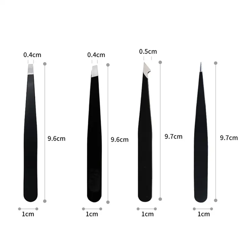 [Grocery Hub] 4-Pieces Professional Stainless Steel Tweezers Set Eyebrow Hair Pluckers w/Case 3