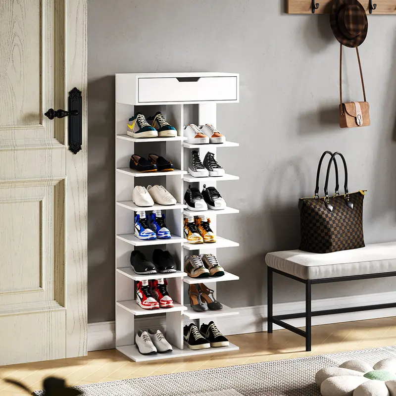 Livingandhome 8-Tier Shoe Storage with Drawer, Household Space Saving Shoe Rack – Perfect for Hallways & Entryways 0