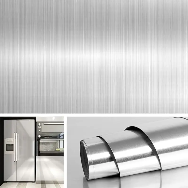 Stainless Steel Contact Paper Silver Wallpaper Self Adhesive Kitchen Oil Proof Stickers for Cooker Kitchen Splashback Worktops Shelf Appliance Dishwasher Refrigerator Fridge Cover 40CMx2M Decor Decorative Ornaments White 0