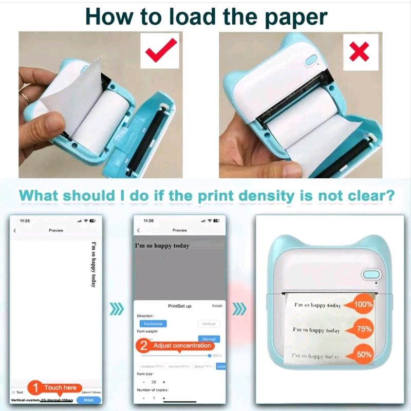 Portable Wireless Thermal printer, 1 Set Rechargeable Instant Photo Printer Peper, Mini Bluetooth Printer for home & Office, Pocket Printer, Wireless Mini Stiker Printer with 10 Rolls Thermal Paper, Portable for Notes Journal Photo Printing. 5