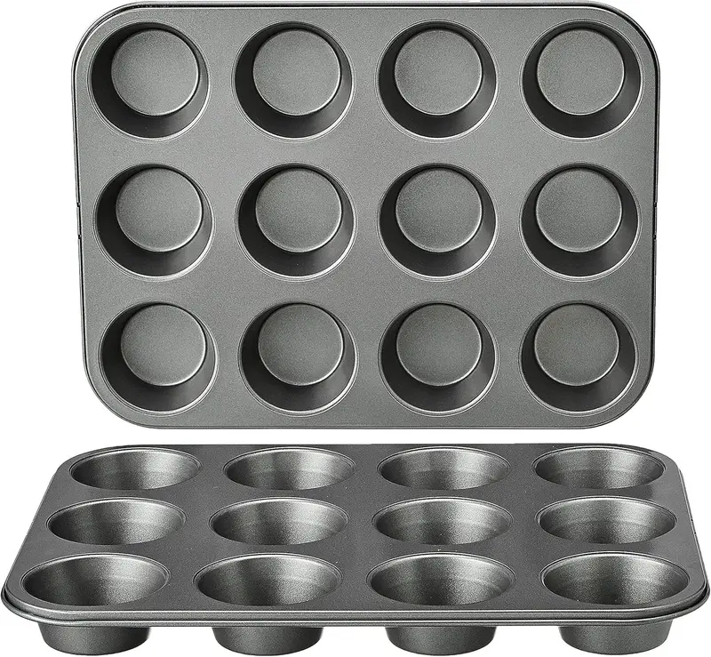 Nonstick Round Carbon Steel Muffin Pan, 2-Pack, Grey Cups Set Cups Set Cups Set Silicone Peace 0