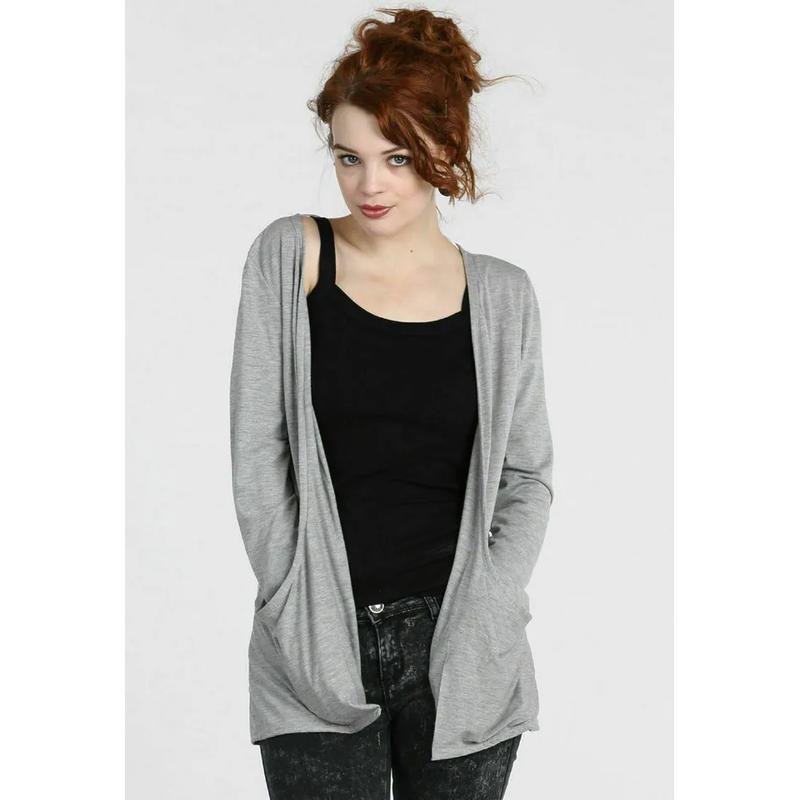 Womens Girls Long Sleeve Ladies Boyfriend Cardigan TOP Open Pocket UK Plus 8-26 2
