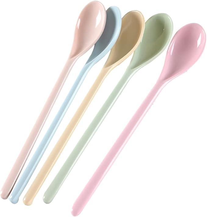 5 Pcs Long Handle Melamine Spoons Colorful Coffee Spoons Cocktail Stirring Spoons Yogurt Mixing Teaspoon for Ice Cream Milk , #Cutlery #Tableware 1