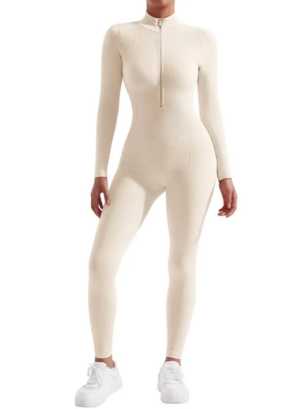 She Comfy Women's long-sleeved front zipper jumpsuit ribbed high neck workout yoga jumpsuit Comfort 6