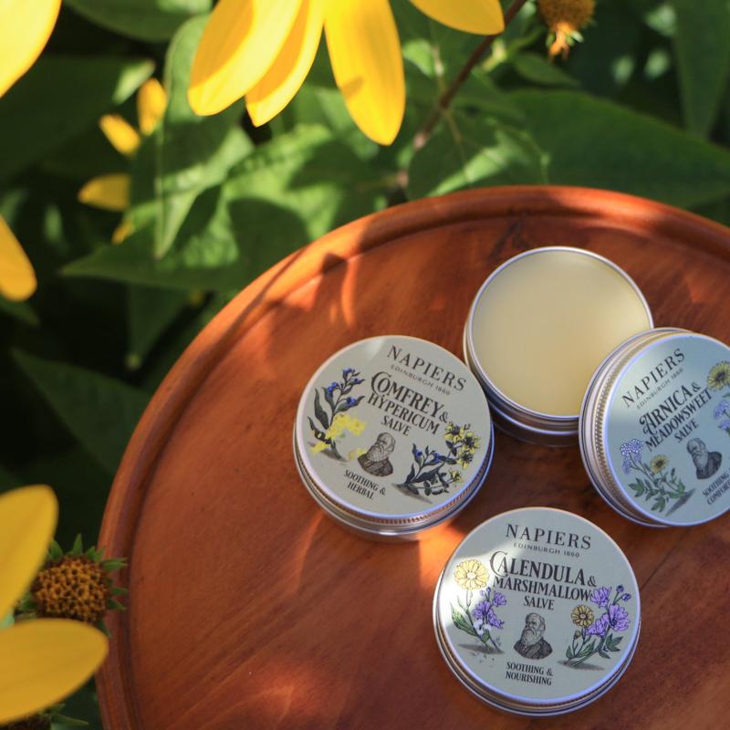 Napiers Calendula & Marshmallow Soothing Salve | Natural skincare containing nourishing calendula and marshmallow to comfort, moisturise and soothe | Gentle and suitable for sensitive and dry skin | A balm to help with dry skin repair | 3