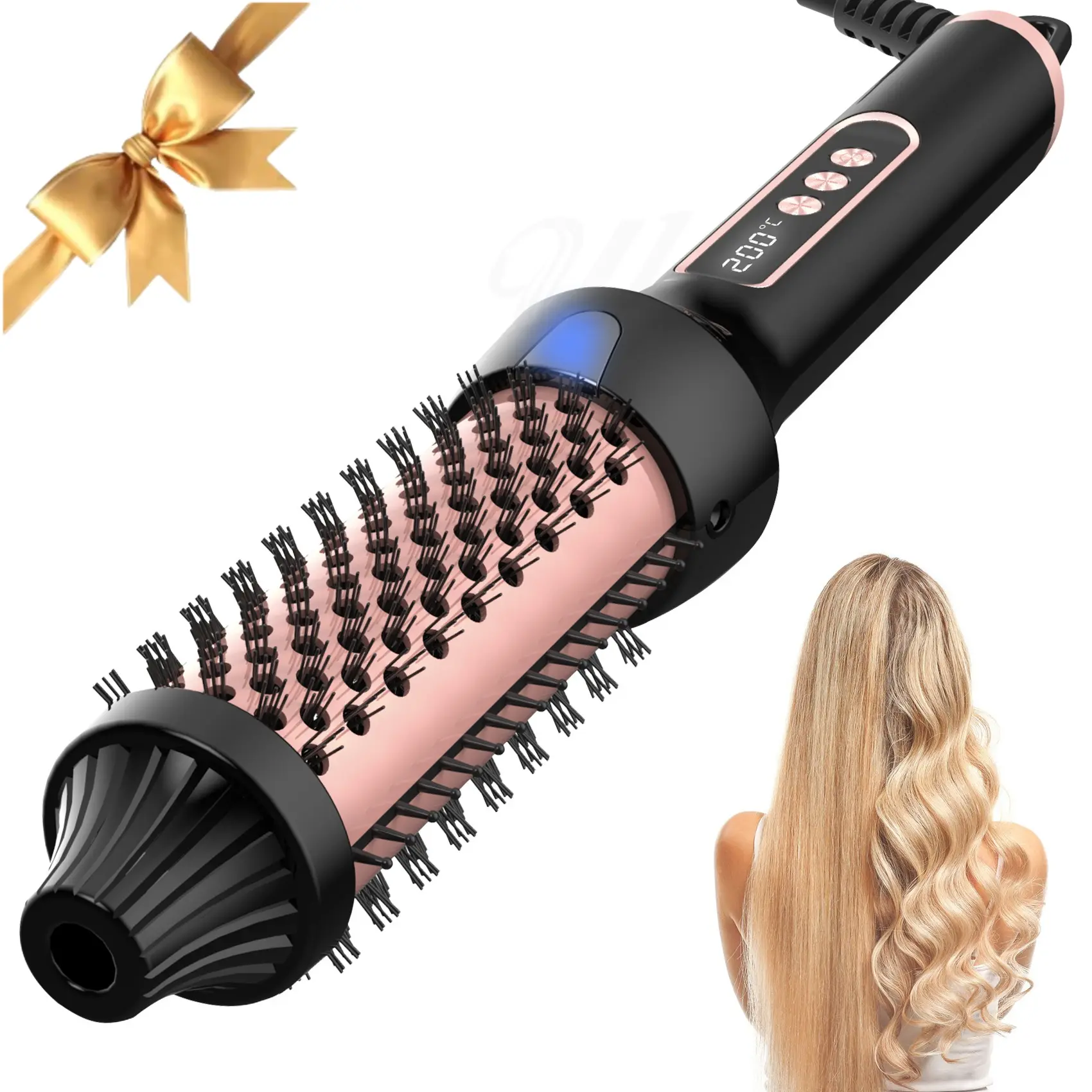 LCD Display Thermal Brush 38mm,Curling Iron Brush,UKLISS Curling Wand 3 in 1 - Hot Comb,Hair Straightening Brush,Hair Curler, 120℃ - 210℃, Double Voltage Hot Brush for Hair Volumizing,Straightening & Loose Curls