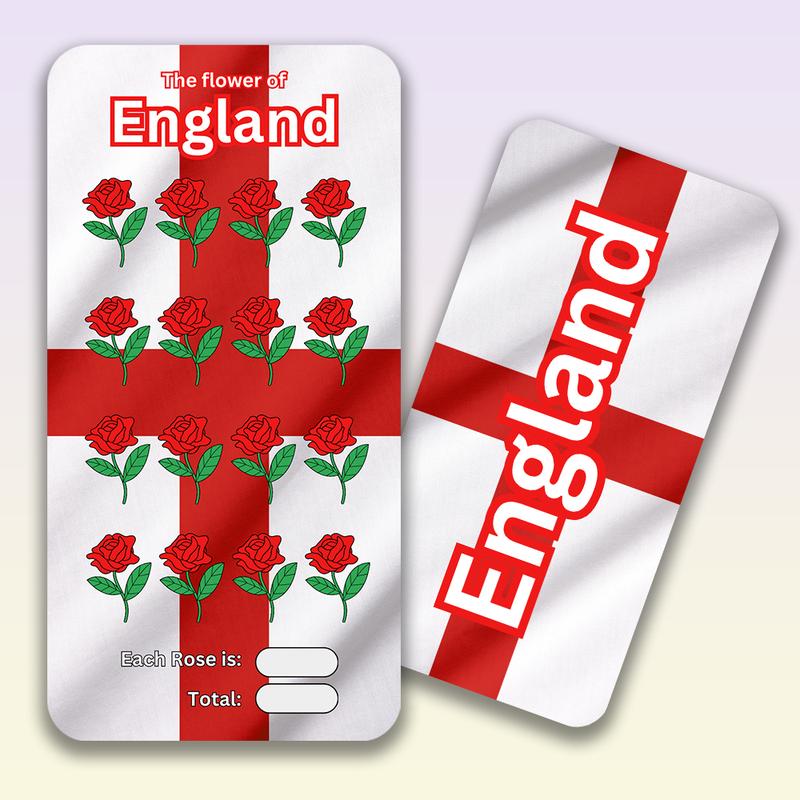 Flowers Of Great Britain Savings Challenges with Dashboard on back, 3x6in for cash envelopes, Lamination Options, Challenge Tracker uk stuffer 2