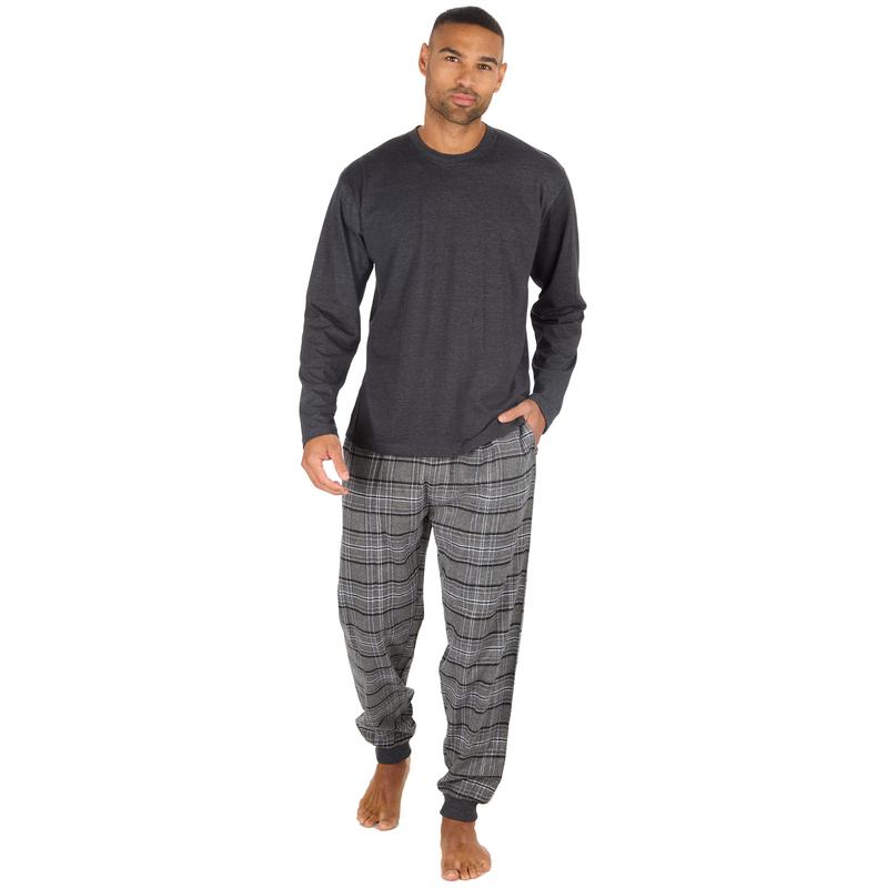 Mens Long Pyjamas Crew Neck Cuffed Bottoms 2 Piece Pyjama for Him Checked Pyjama Set Nightwear Twoise Pajamas Men Warm S M L XL XXL 2 XL Pajama Set PJs Menswear Loungewear Homewear Long Sleeved Jersey Top Woven Checked Long Pants polar express night sleep 2