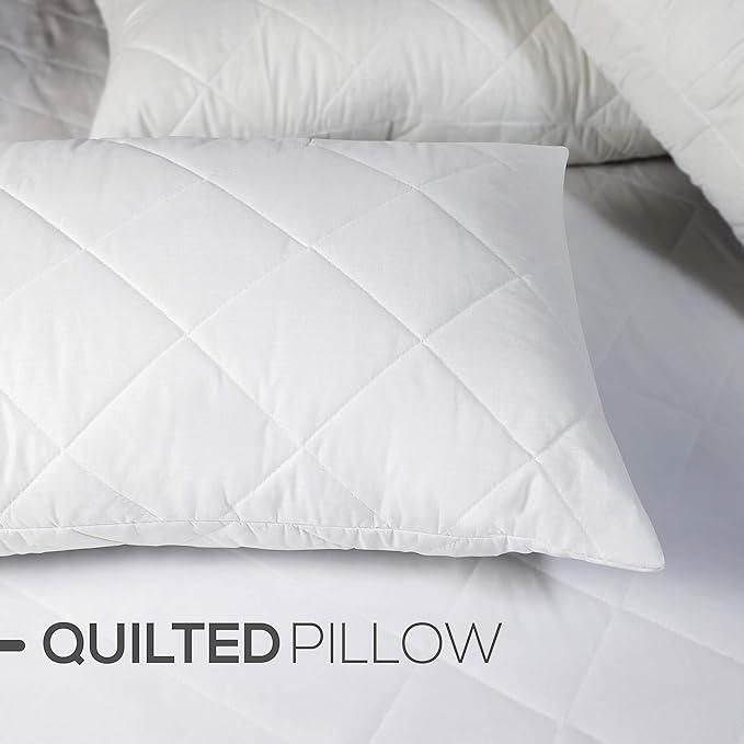 Quilted pillowcase - Quality stuffed pillow, down replacement pillow - Soft hollow fiber hotel pillow 8