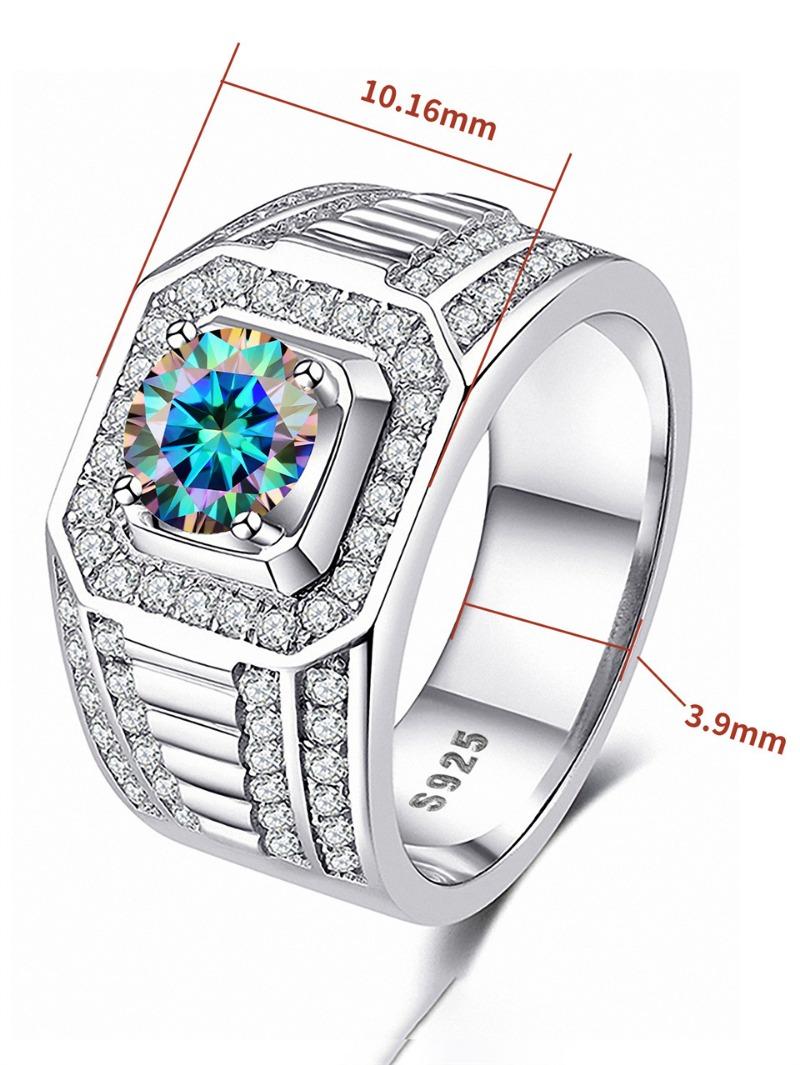 Right Hand Moissanite Full Diamond Colorful Four Claw Men's Ring 9256