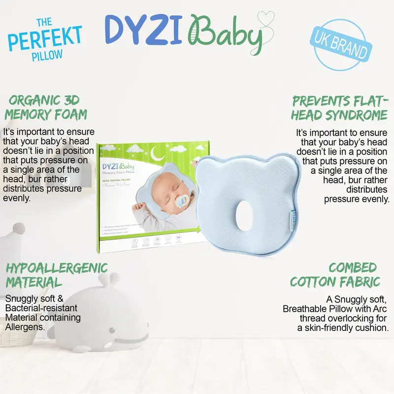 Baby Head Shaping Pillow - 3D Memory Foam Baby Cushion - Prevent Flat Head Syndrome Newborn Pillow - Infant Neck & Back Support with Soft Case - Toddler Sleeping Pillow for Car-seat Cradle Stroller 4
