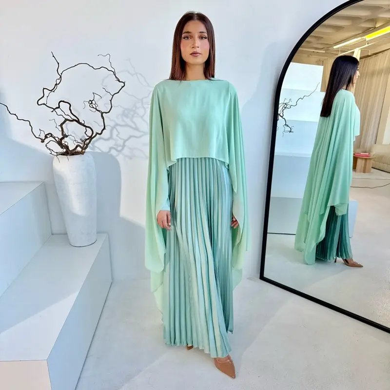 New Women's Luxury Chiffon Pleat Detail Maxi Dress Abaya - Floaty - Elegant