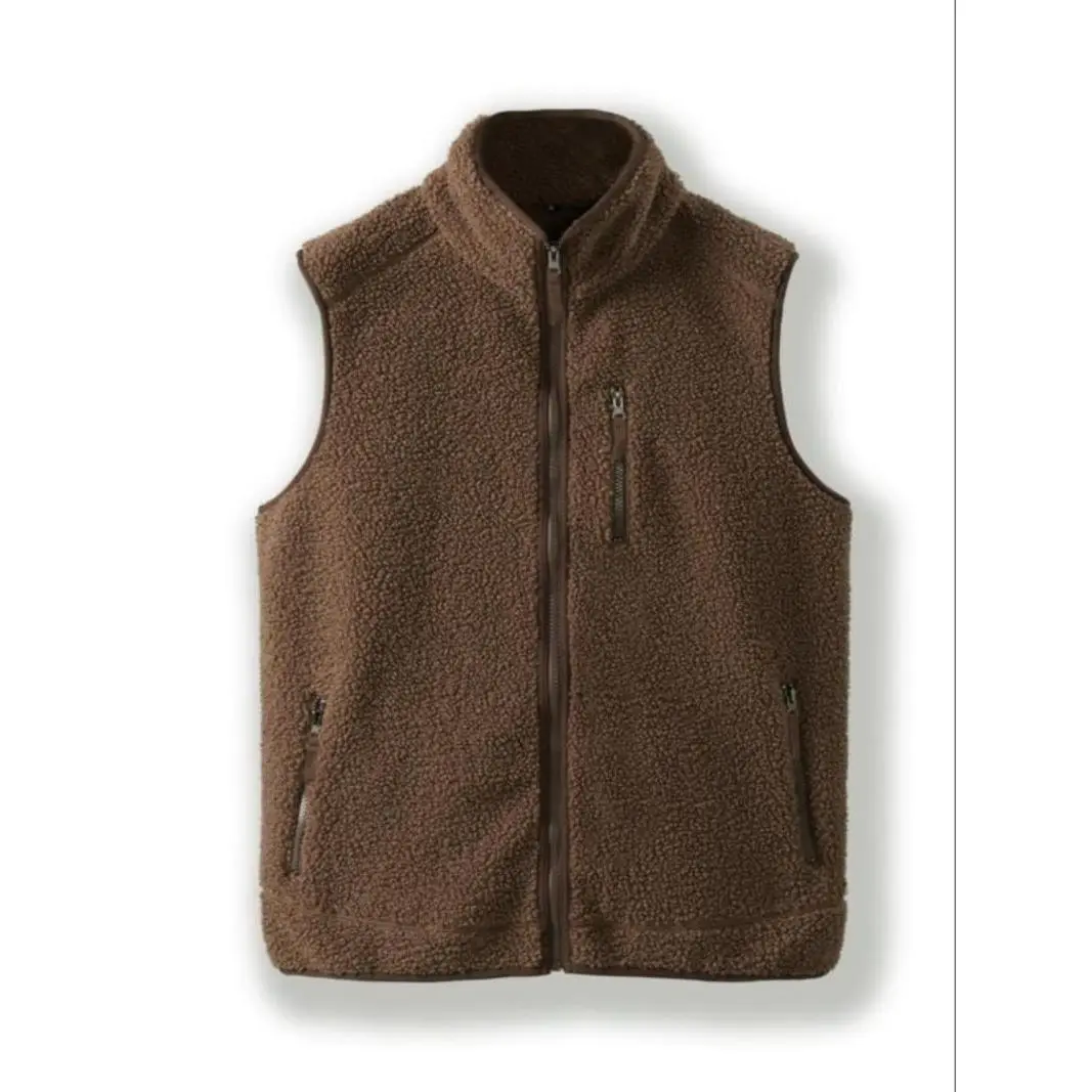 【2025】Men's Solid Zip Up Sherpa Fleece Vest Jacket, Regular Fit Casual Pocket Stand Collar Sleeveless Outerwear for Fall & Winter, Men's Clothes for Daily Wear