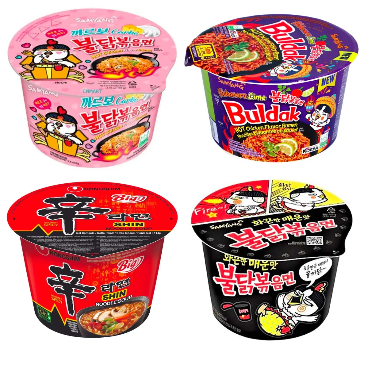 Nongshim and Samyang Big Bowl Cup Noodles | Buldak Hot Chicken Korean Fire Noodles | Instant Spicy Pansit Food | Samyang Buldak Ramen & Bokkeum | New Korean Instant Noodles for Quick Meals