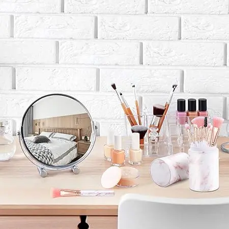 Makeup Brushes Sets Glamour Gaze 16PCS Pink Marble Make up Brushes Foundation Eyeshadow Concealer Eyebrow Blush Brush Set With Makeup Brush Holder and Silicone Mask Brush 2