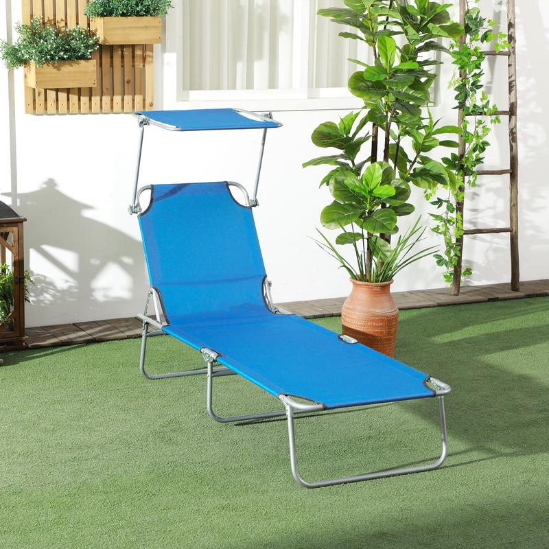 Outsunny Sun Lounger, with Adjustable Face Canopy - Bright Blue 1
