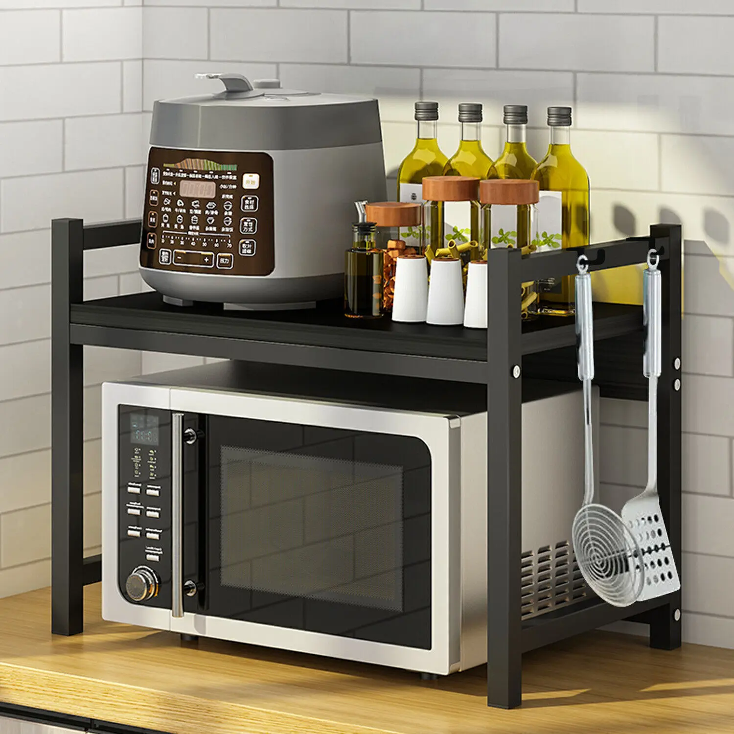 2 Tier Expandable Microwave oven Rack Stand Storage Holder Kitchen Corner Shelf